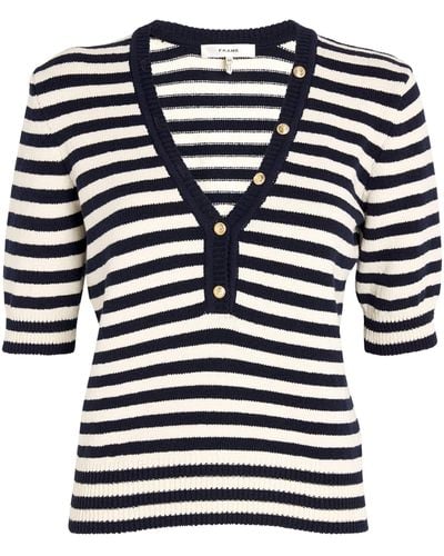 FRAME Striped Short-sleeve Sweater - Blue