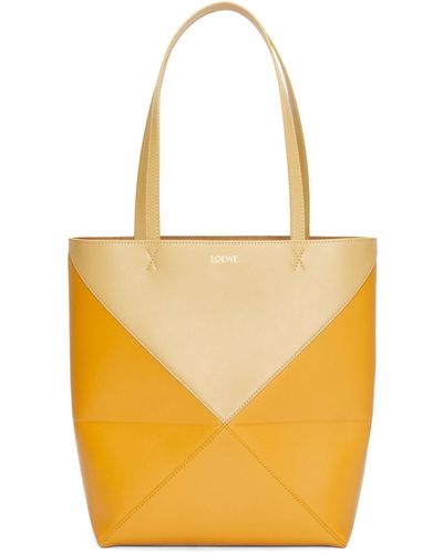 Loewe Puzzle Fold Medium Leather Tote Bag - Yellow