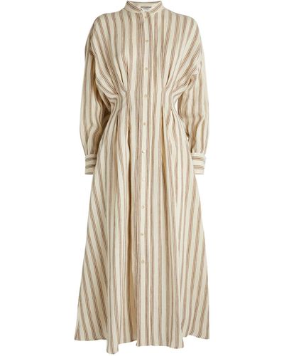 Max Mara Linen Striped Yole Midi Dress - Natural