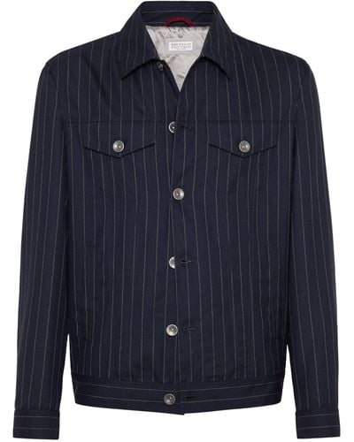 Brunello Cucinelli Virgin Wool Striped Jacket - Blue