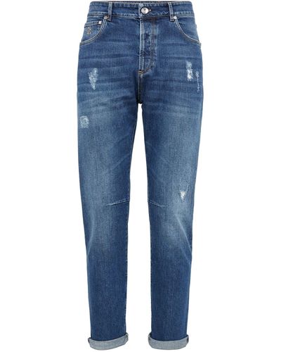 Brunello Cucinelli Distressed Straight Jeans - Blue