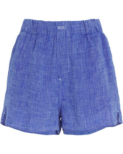 With Nothing Underneath Linen The Boxer Shorts - Blue
