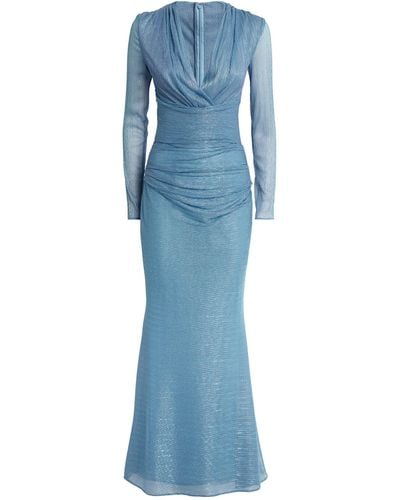Talbot Runhof Metallic Draped Maxi Dress - Blue