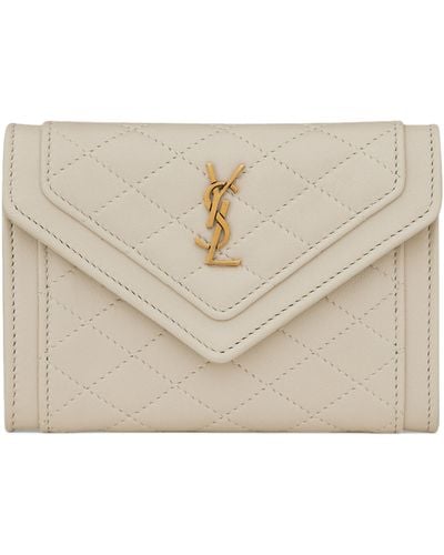 Saint Laurent Leather Quilted Wallet - Natural
