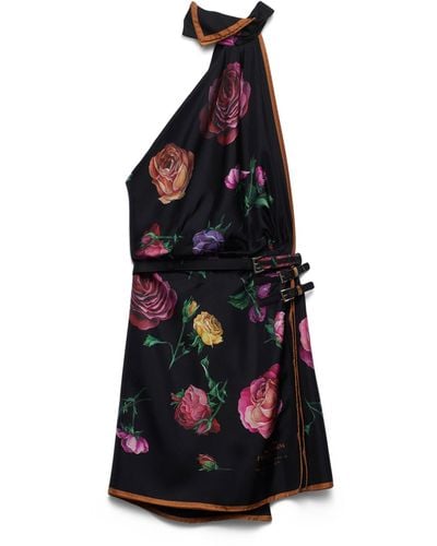Prada Silk Floral Print Mini Dress - Black