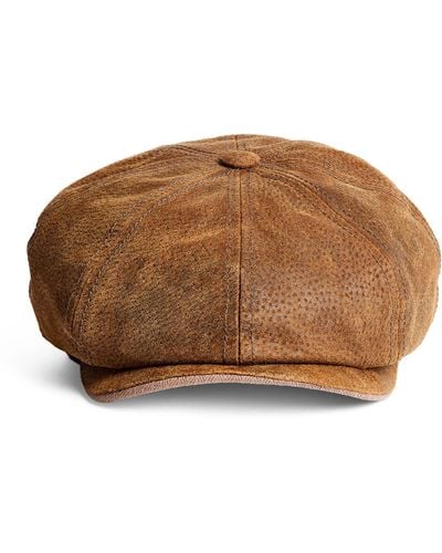 Stetson Leather Flat Cap - Brown