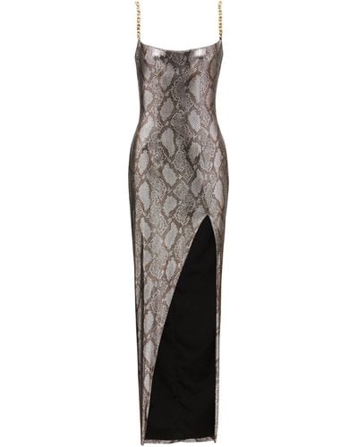 Balmain Snake Print Maxi Dress - Metallic