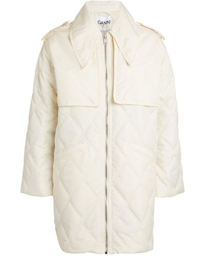 Ganni Quilted Ripstop Coat - White