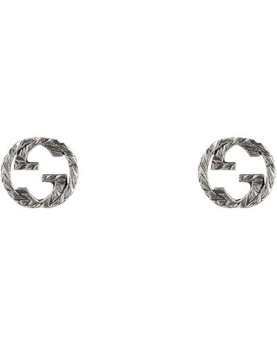 Gucci Sterling Silver Interlocking G Stud Earrings - White