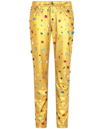 Dolce & Gabbana Embellished Coated Jeans - Yellow