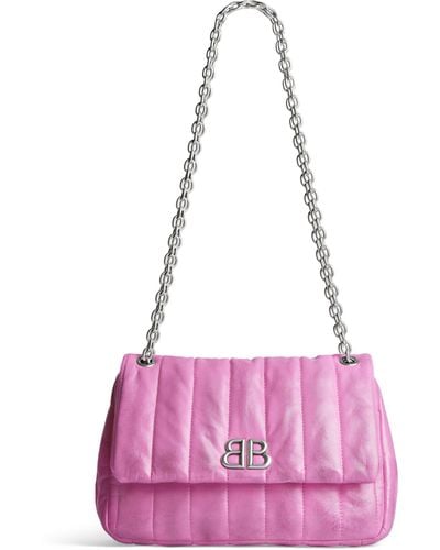 Balenciaga Mini Leather Monaco Shoulder Bag - Pink