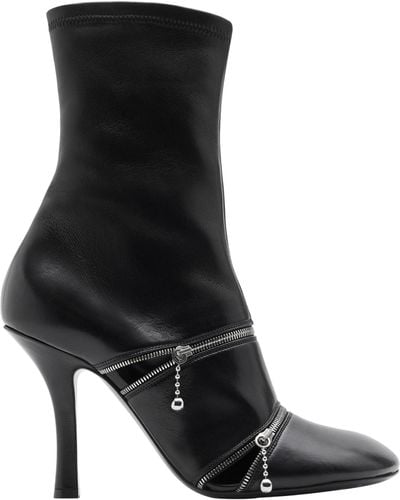 Burberry Leather Peep Heeled Boots 100 - Black