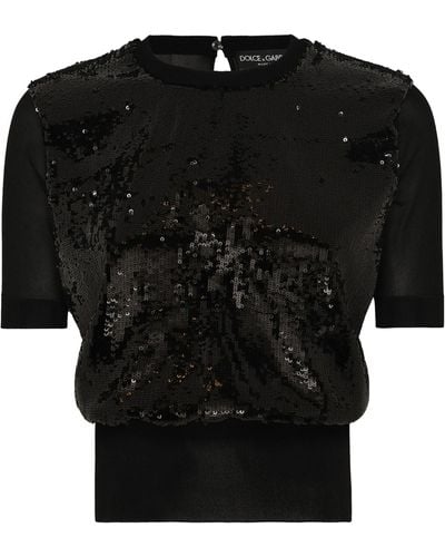 Dolce & Gabbana Sequinned Short-sleeve Top - Black