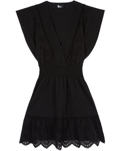The Kooples Smocked Broderie Anglaise Mini Dress - Black