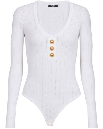 Balmain Ribbed Scoop-neck Bodysuit - White