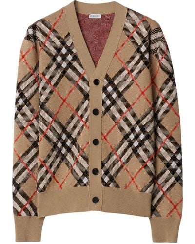 Burberry Wool-mohair Check Cardigan - Brown