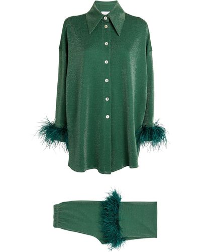 Sleeper Feather-trim Cosmos Pyjama Set - Green