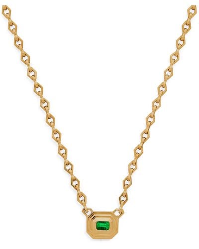 Azlee Yellow Gold And Emerald Staircase Necklace - Metallic