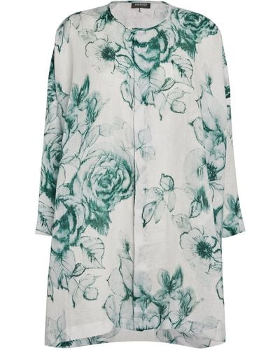 Eskandar Linen Floral Front-placket Shirt - Green