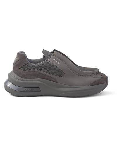 Prada Brushed Leather Systeme Trainers - Grey