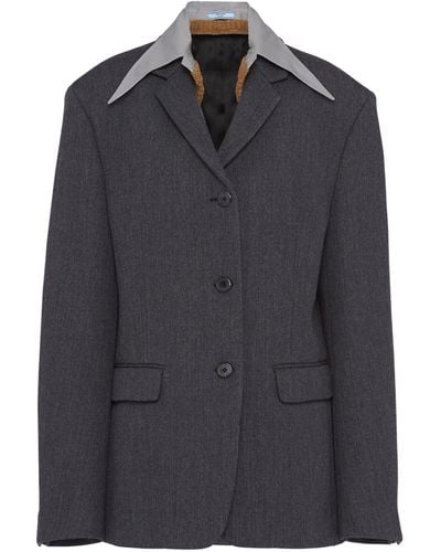 Prada Wool Gabardine Single-breasted Jacket - Grey