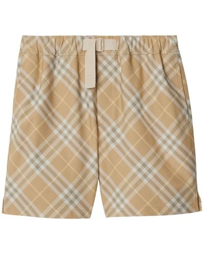Burberry Cotton Check Shorts - Natural