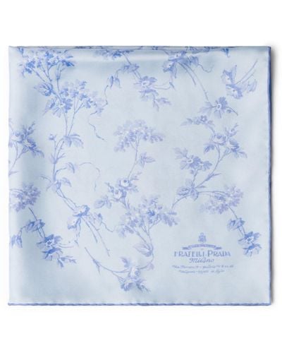 Prada Silk Floral Square Scarf - Blue
