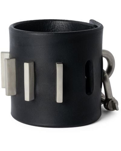 Parts Of 4 Leather And White Bronze Restraint Charm Bracelet - Black