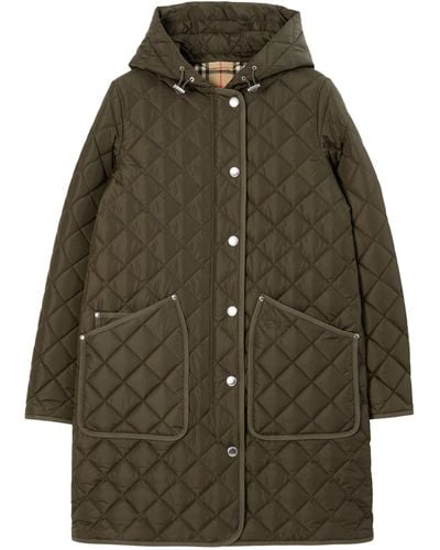 Burberry Quilted Hooded Coat - Green