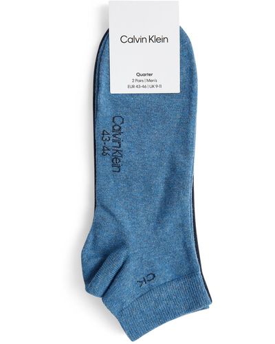 Calvin Klein Logo Quarter Ankle Socks (pack Of 2) - Blue
