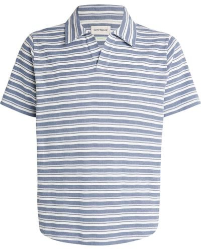 Oliver Spencer Knitted Striped Polo Shirt - Blue