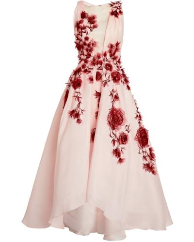 Marchesa Floral Plunge Gown - Pink