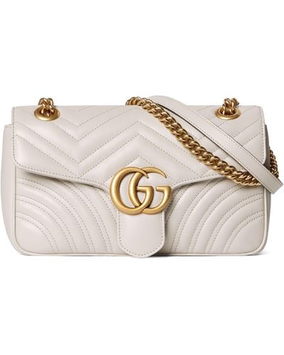 Gucci Small Leather Gg Marmont Shoulder Bag - Natural