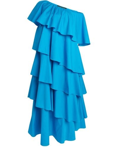 Marina Rinaldi Ruffled One-shoulder Maxi Dress - Blue