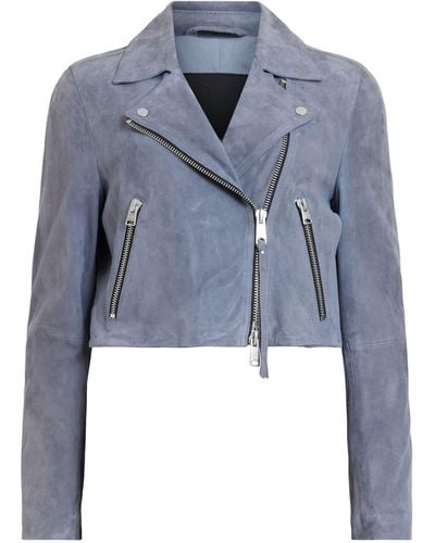 AllSaints Suede Dalby Cropped Jacket - Blue