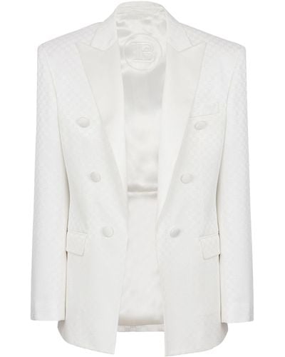 Balmain Satin Monogram Slim-fit Jacket - White