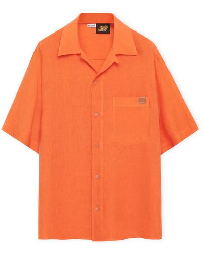 Loewe X Paula's Ibiza Linen Anagram-tab Bowling Shirt - Orange