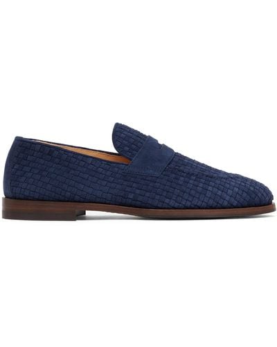 Brunello Cucinelli Suede Woven Penny Loafers - Blue