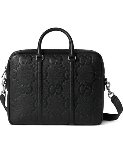 Gucci Leather Jumbo Gg Briefcase - Black