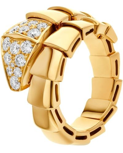 BVLGARI Yellow Gold And Diamond Serpenti Scaglie Ring - Metallic