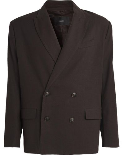 Commas Linen-blend Double-breasted Jacket - Black