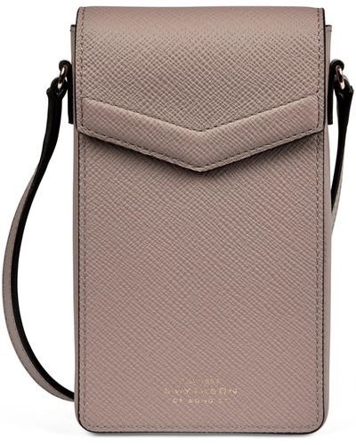 Smythson Leather Panama Envelope Phone Case - Grey