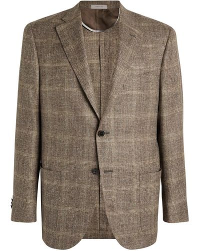 Corneliani Wool-silk Blend Check Suit Jacket - Brown