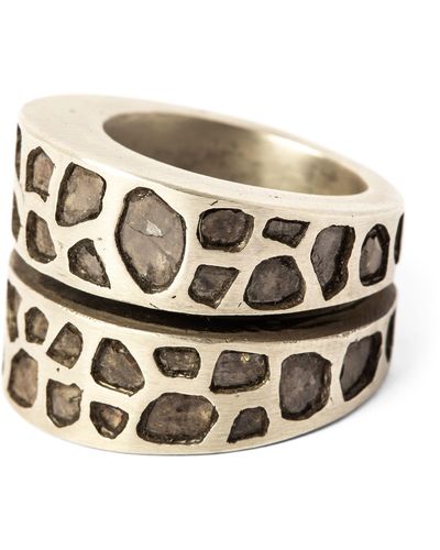 Parts Of 4 Acid-treated Sterling Silver And Diamond Crevice Ring - Metallic