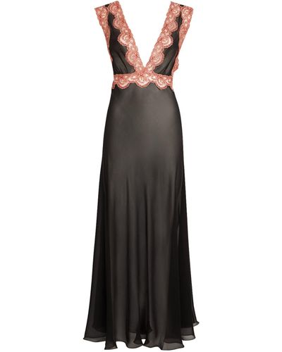 Loretta Caponi Silk Lace-trimmed Longline Dalila Nightgown - Black
