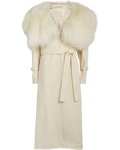 LAPOINTE Shearling-trim Trench Coat - Natural