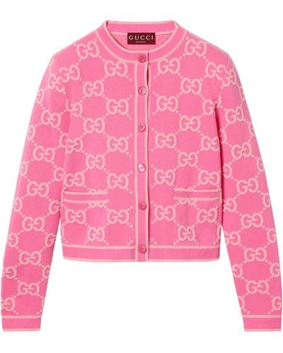 Gucci Cotton Gg Supreme Print Cardigan - Pink