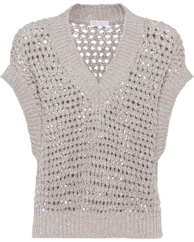 Brunello Cucinelli Silk-linen Net Sweater Vest - White