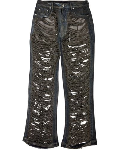 Rick Owens Shredded Straight Jeans - Grey