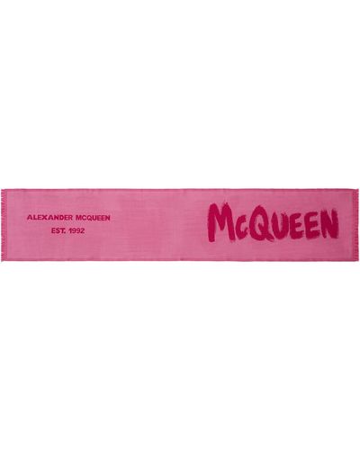 Alexander McQueen Wool Graffiti Logo Scarf - Pink